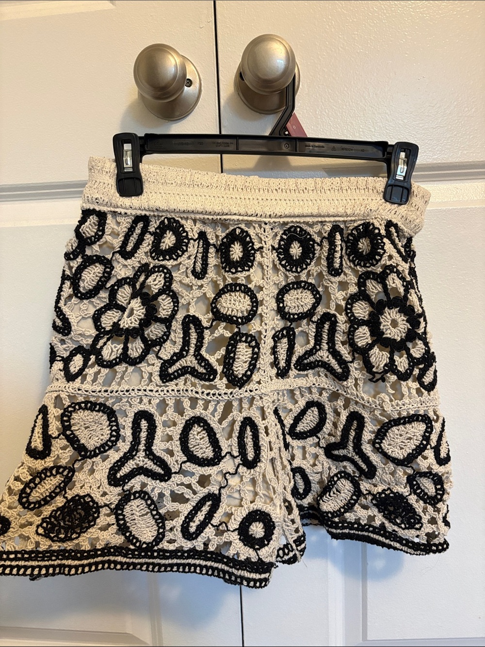 Rebellion Crochet Floral Lace High-Waist Shorts - Cream & Black